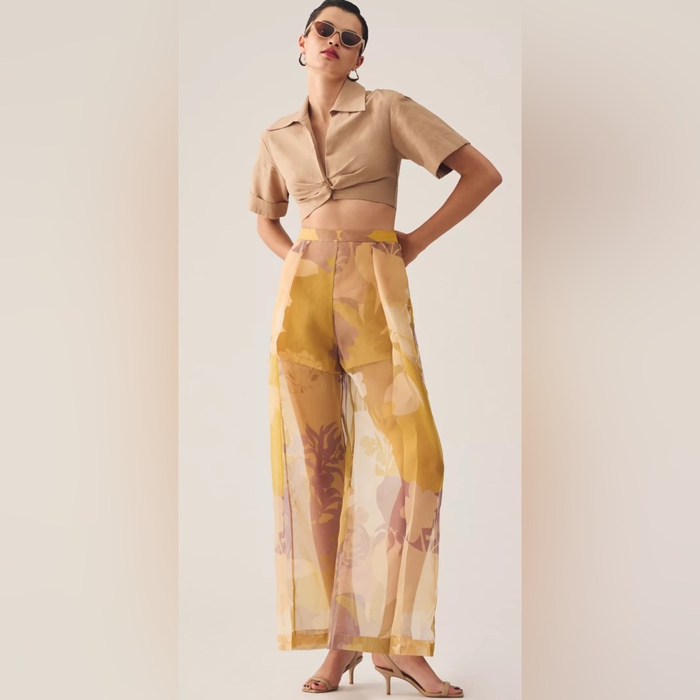 Pankaj & Nidhi Printed Sheer Pants Size Small